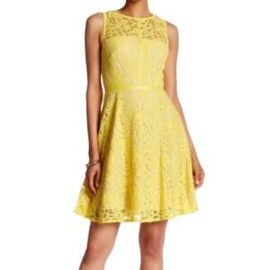 Donna Ricco Yellow Ribbon Piped Sleeveless Lace Dress Size 10
